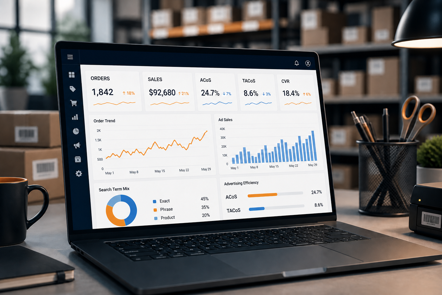 电脑上的匿名卖家广告后台与电商履约环境